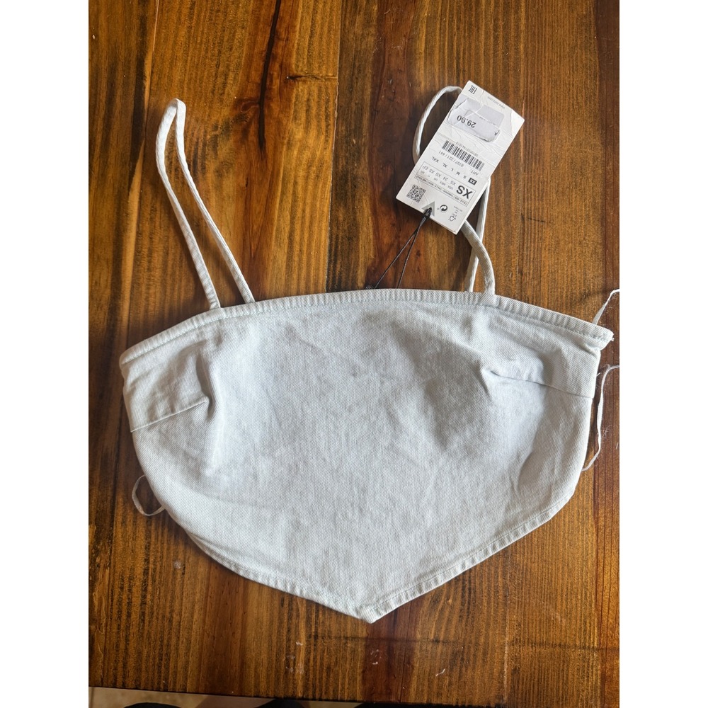 Zara Light Wash Denim Bandana Corset Top Pointed‎ Hem XS 8197/221/441
